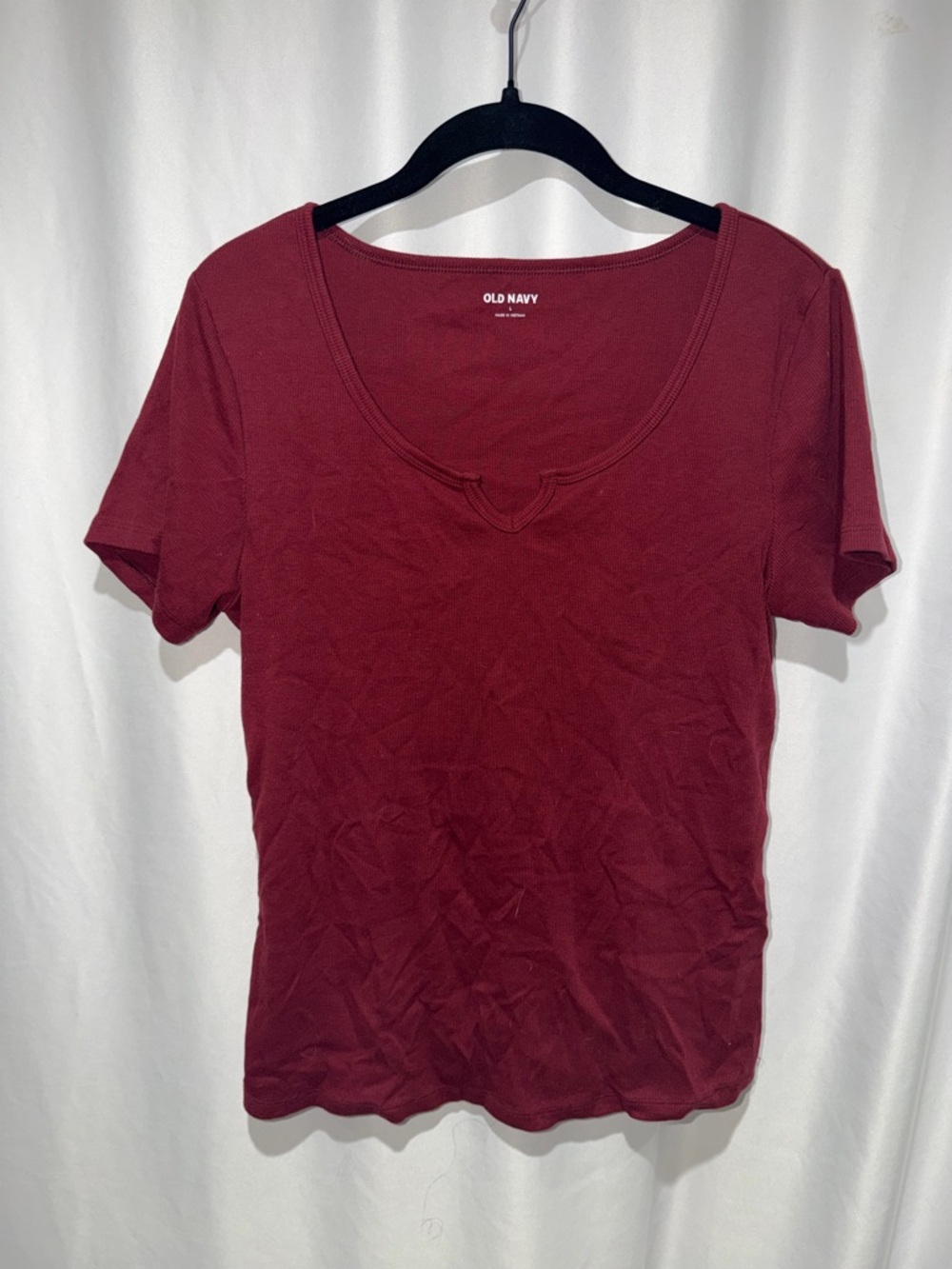Old Navy Top Short Sleeve Scoop Neck Notch Red Wine Fitted Knit Shirt L